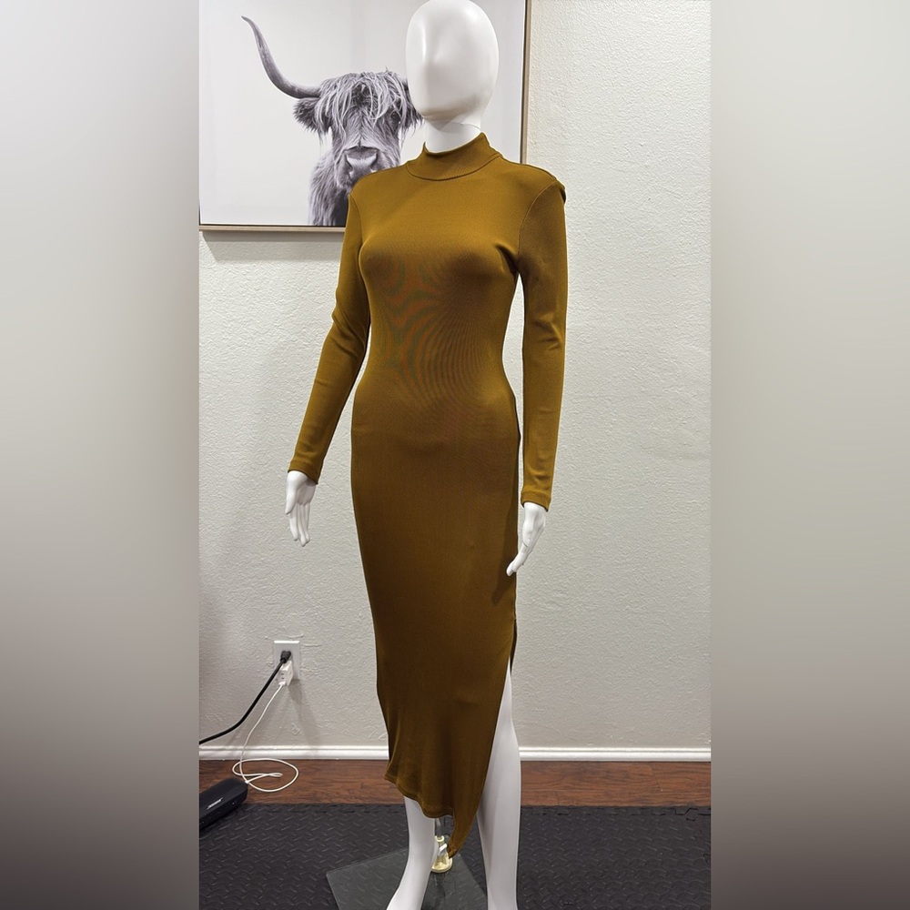 Elegant Long Sleeve Brown Dress